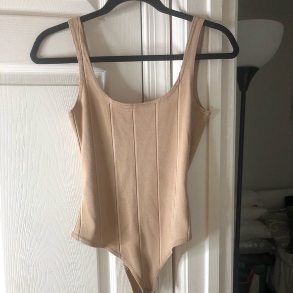 PrettyLittleThing Tops - Prettt Little Thing Tan Ribbed Bodysuit